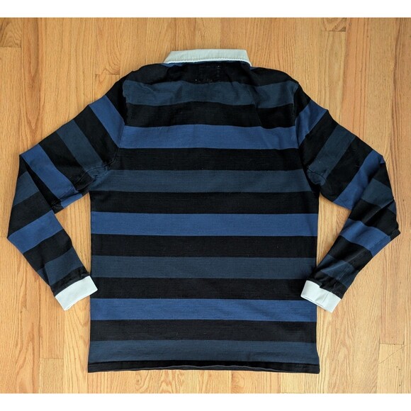 Kent & Curwen Rugby Jersey Mens Medium Blue Stripe Hoop David Beckham Rose Patch - Picture 7 of 10